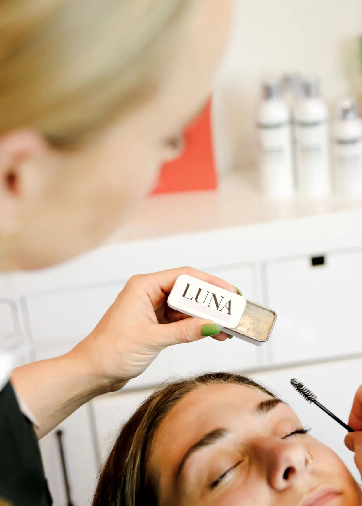 Brow spoolie and product detail at LUNA Skin + Brow