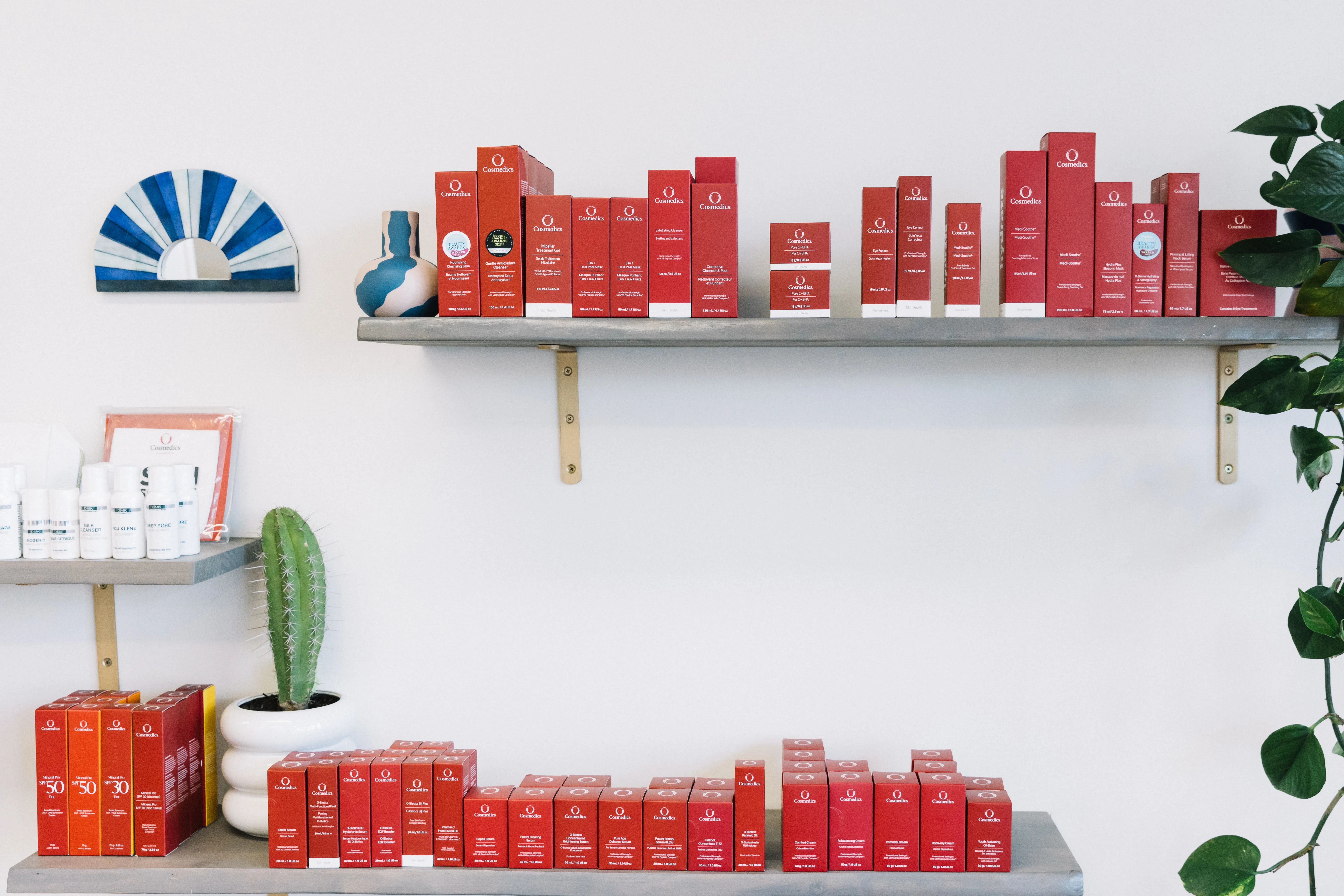 O Cosmedics product shelves at LUNA Skin + Brow